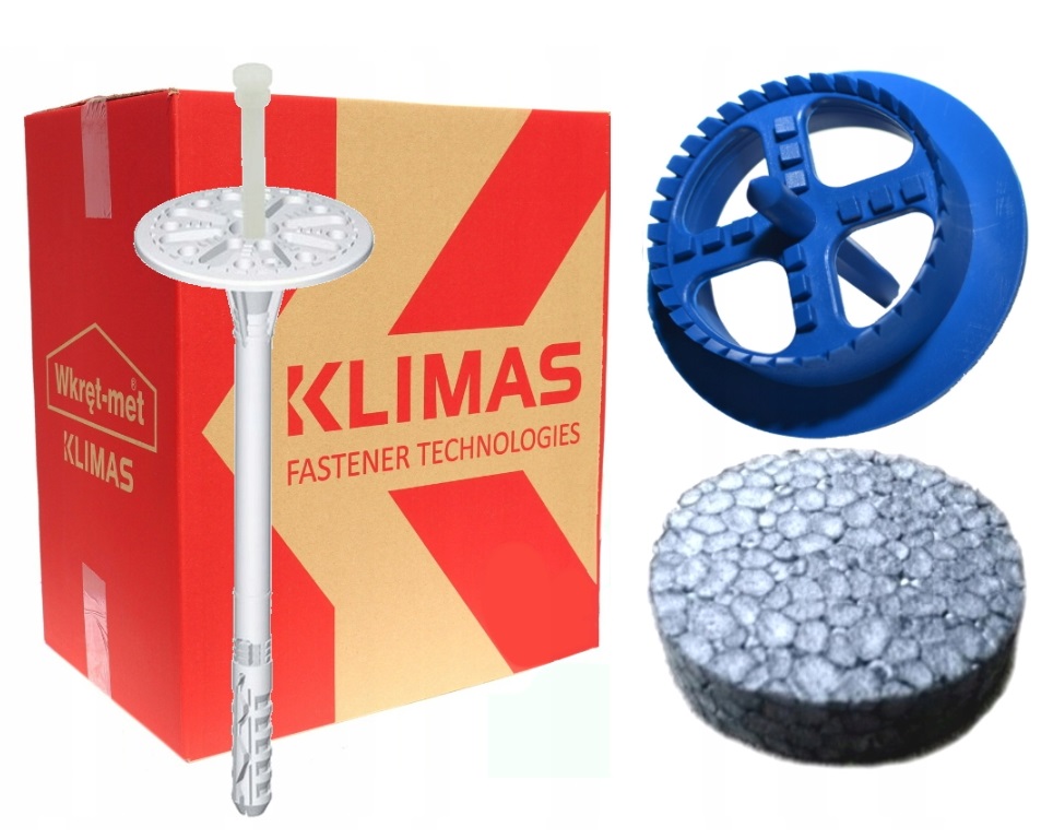 KOŁKI DO STYROPIANU KLIMAS WKRĘT-MET 12 cm ZAŚLEPKI GRAFIT 200 SZT + FREZ