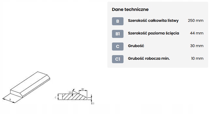 LEMIESZ ŁYŻKI HB500 250X30MM 1,2-METR KOPARKO-ŁADOWARKI SPYCHARKI RÓWNIARKA Numer katalogowy części 75106662