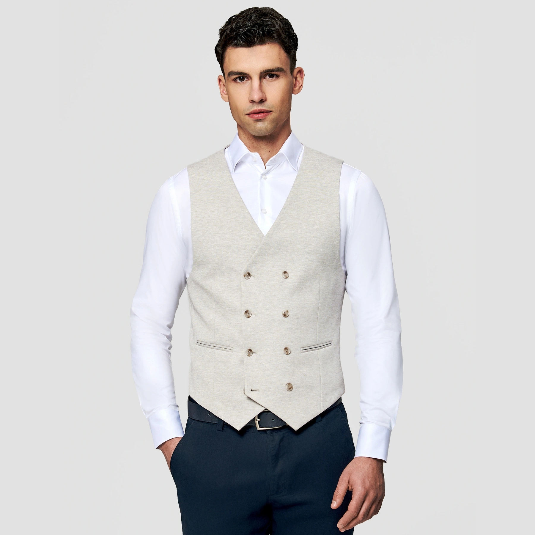 Dvouřadá pánská vesta v béžové barvě Slim Fit Pako Lorente vel