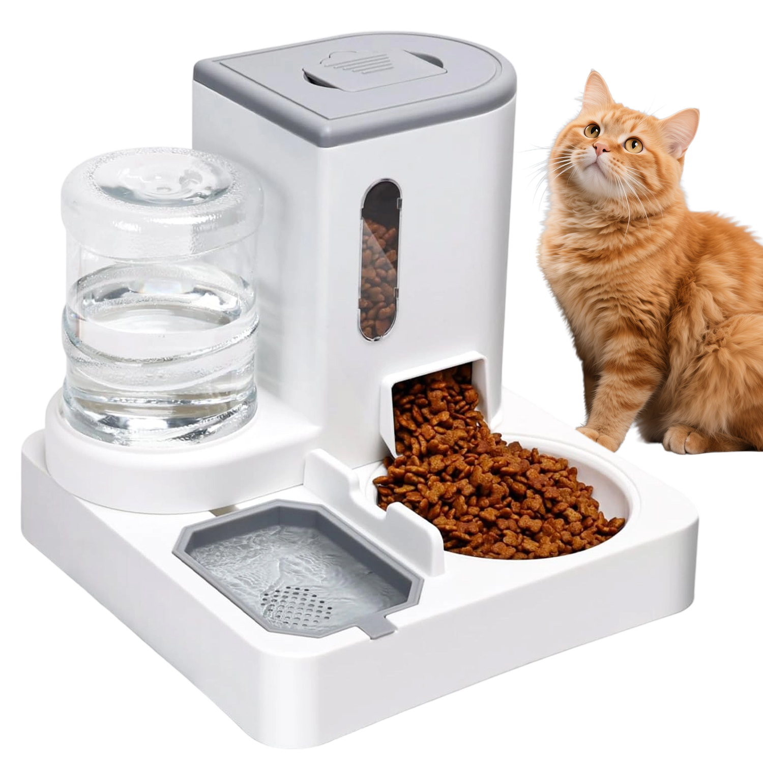 Levně 2,2L Krmítka Pro Kočky A Psy 2V1 Dávkovač Krmiva S Lahví Vody