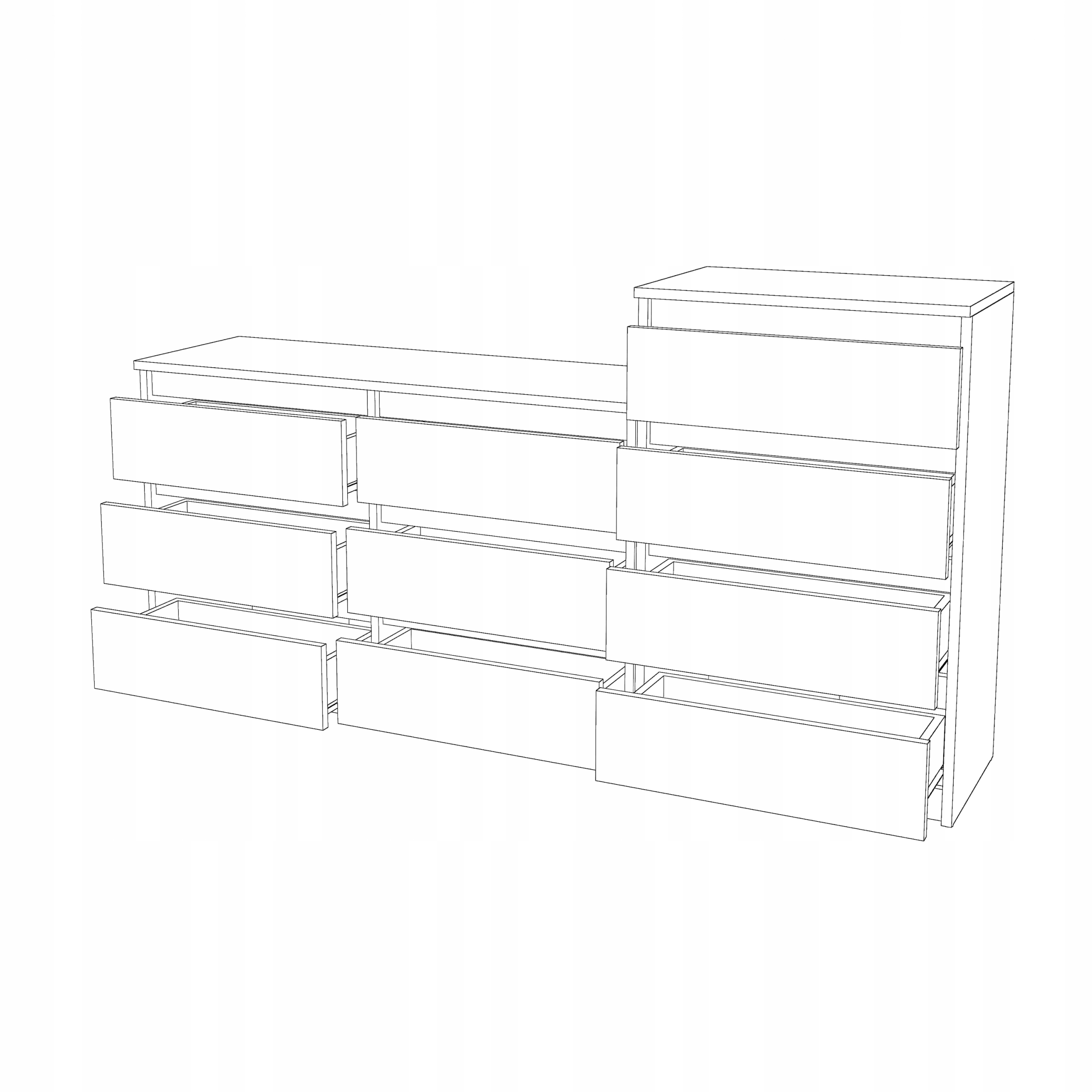 KOMODA SALON SZAFKA 6+4 SZUFLAD SZARY DĄB WOTAN Szerokość mebla 160 cm