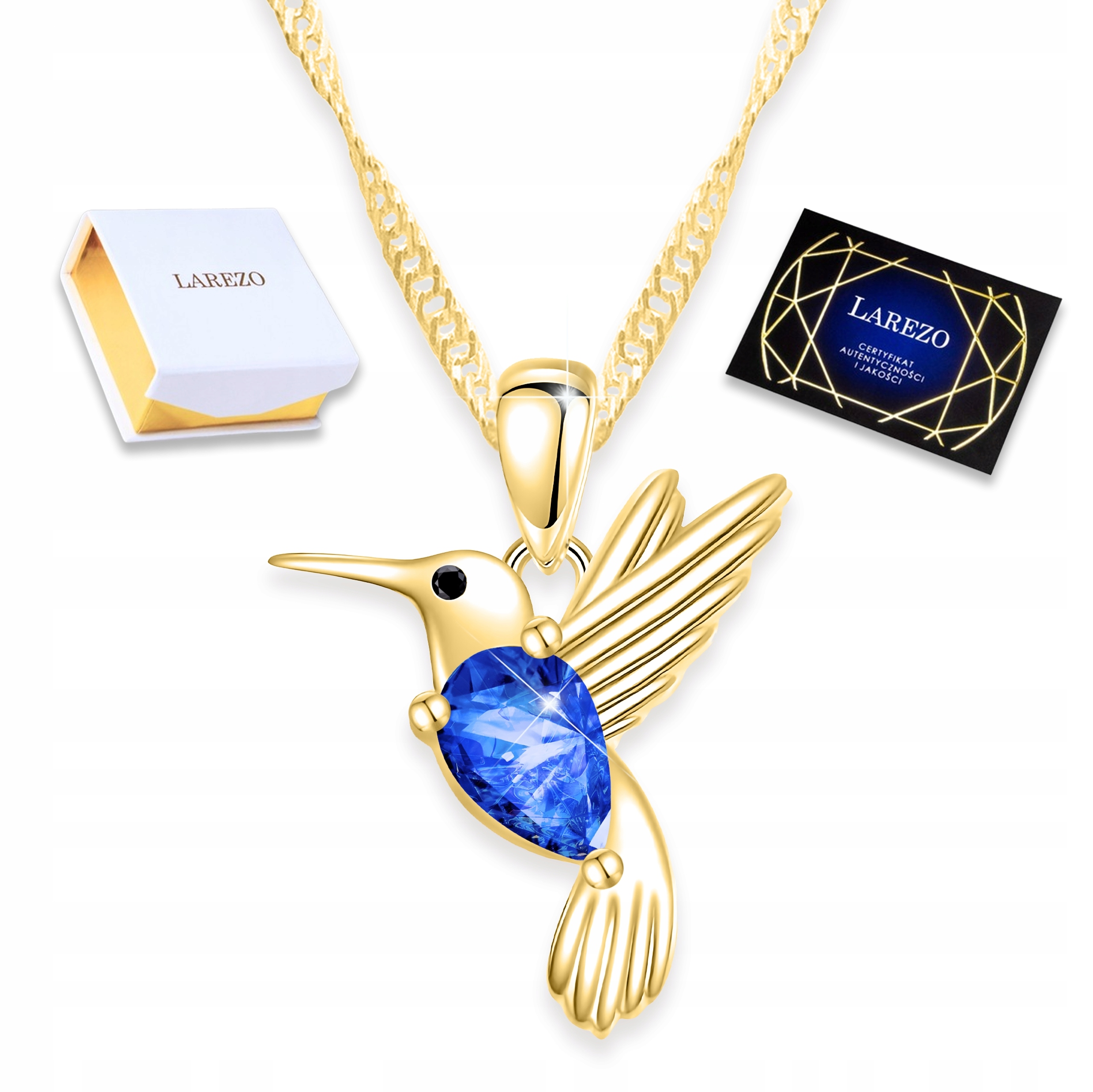Zlatý náhrdelník Ptáci Vlaštovka Křišťál Modrý ptáček Stříbro 925