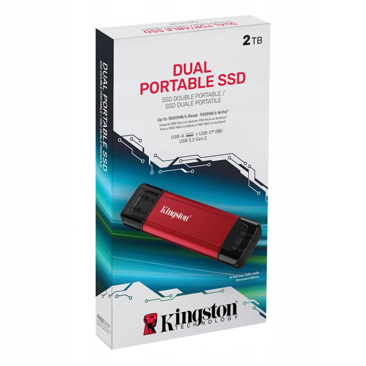 Kingston 2TB Dual USB-A/C Portable SSD, Up to 1050MB/s USB 3.2 Gen 2 — 7