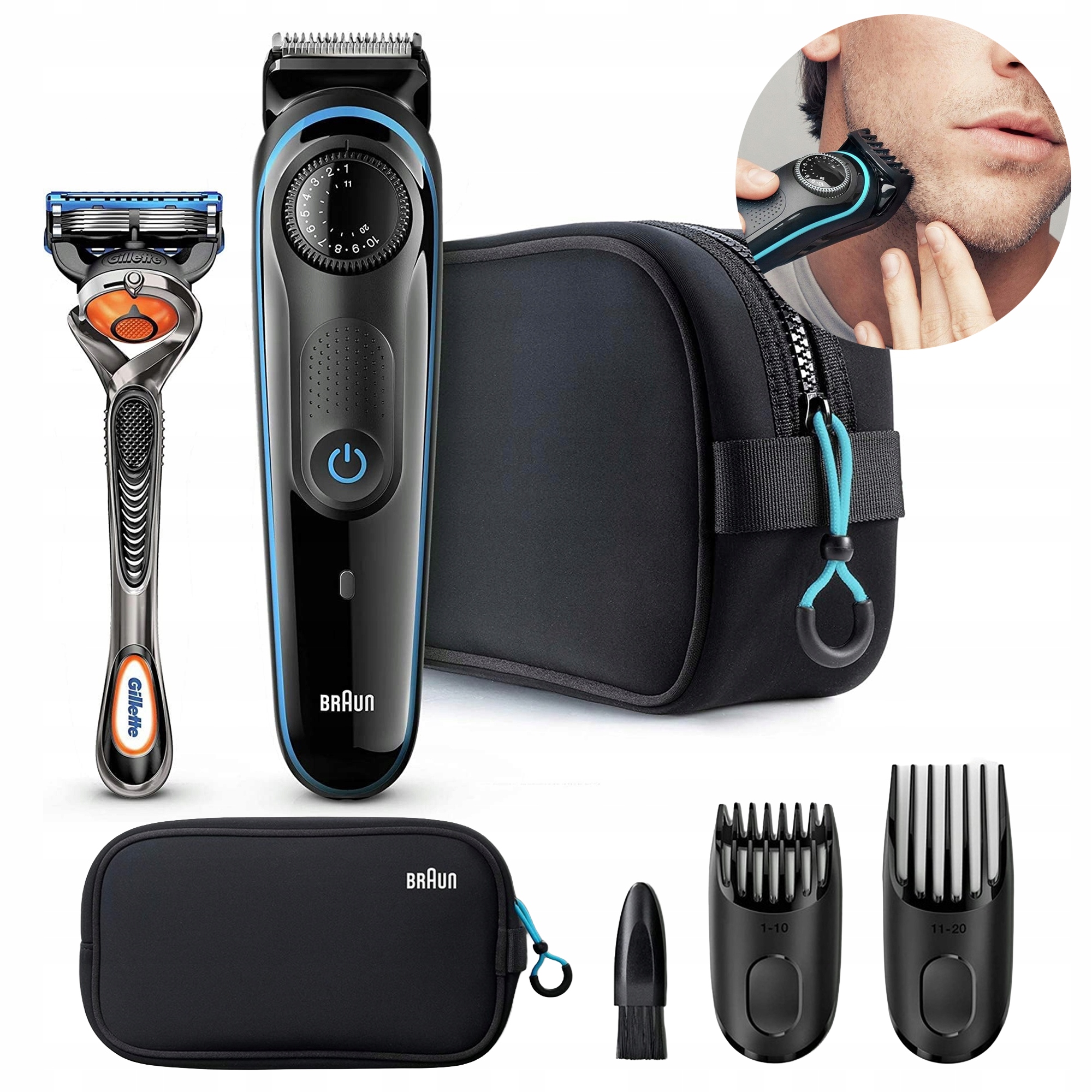 Zastřihovač vousů Braun BT3940TS sada holicího strojku Gillette Fusion5 ProGlide