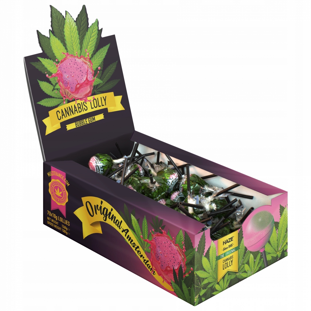 Levně Cannabis Konopná Lízátka se žvýkačkou uvnitř Display Box 70 lízátka ),