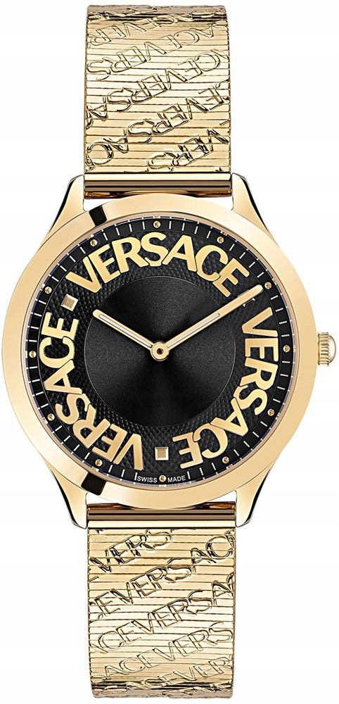 Damski zegarek Versace z logo na czarnym tle