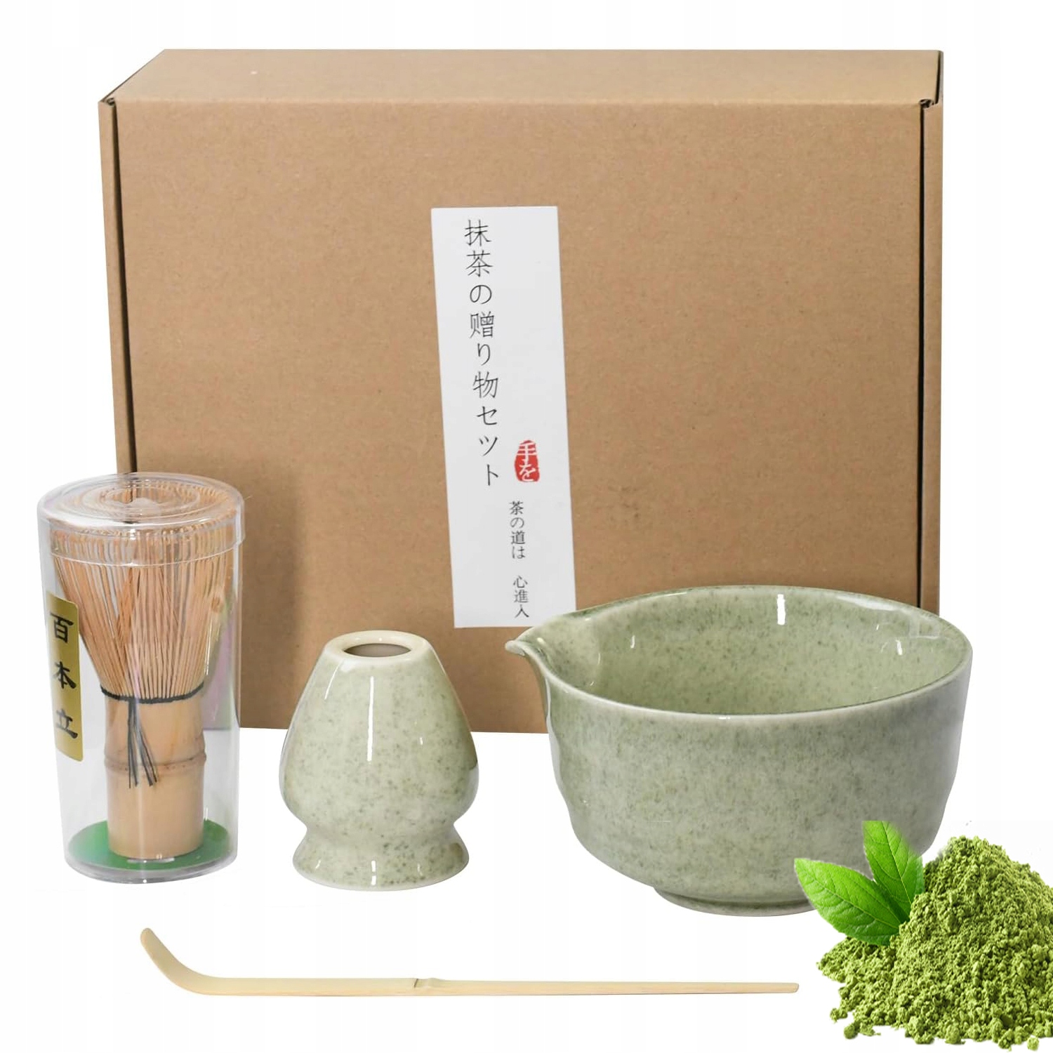 Levně Keramická Dárková Sada Na Čaj Matchy Chashaku Šlehací Metla Lžíce