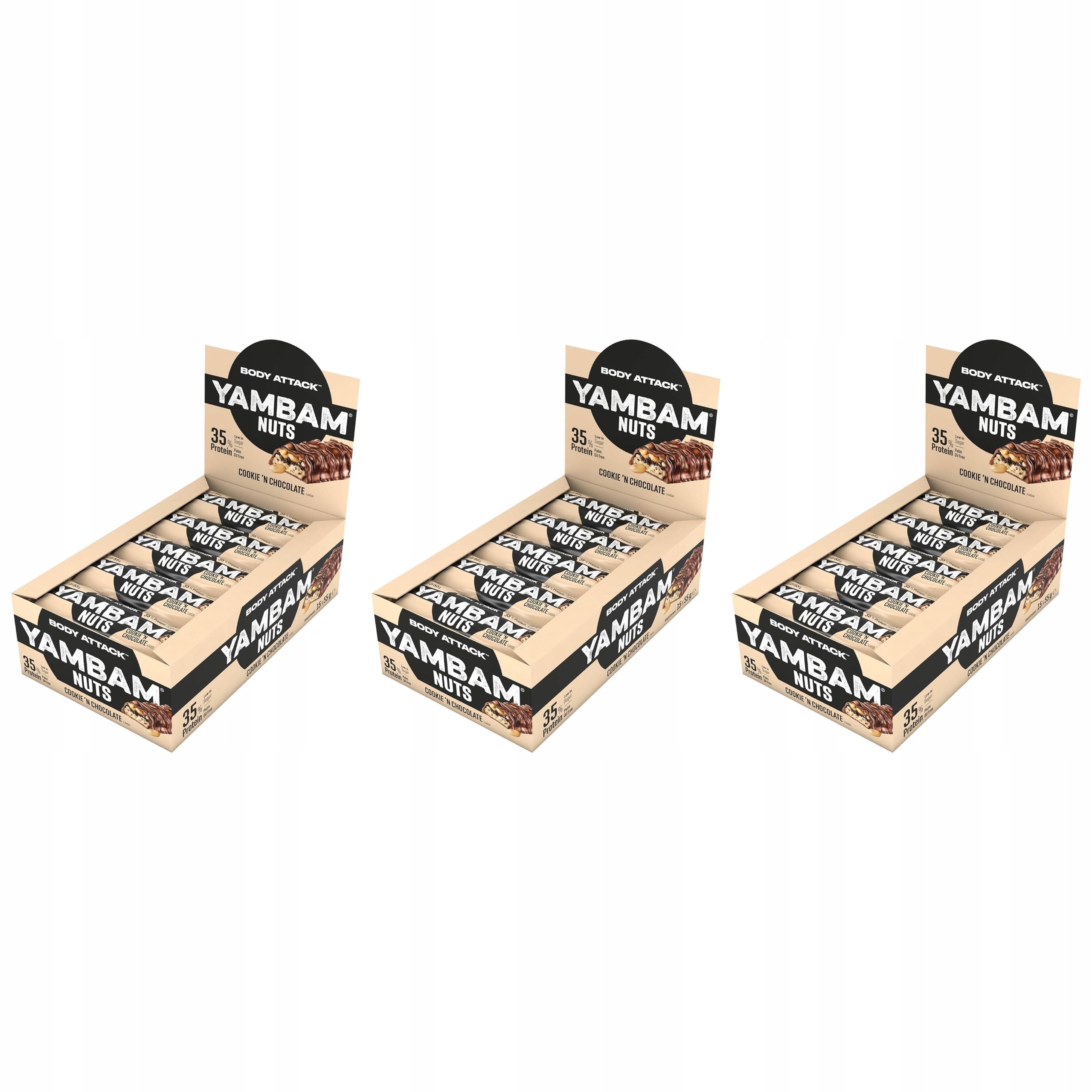 3 x Proteinová Tyčinka 30% Protein Yambam Cookie'N Chocolate 55 g x 15 g Body Attac