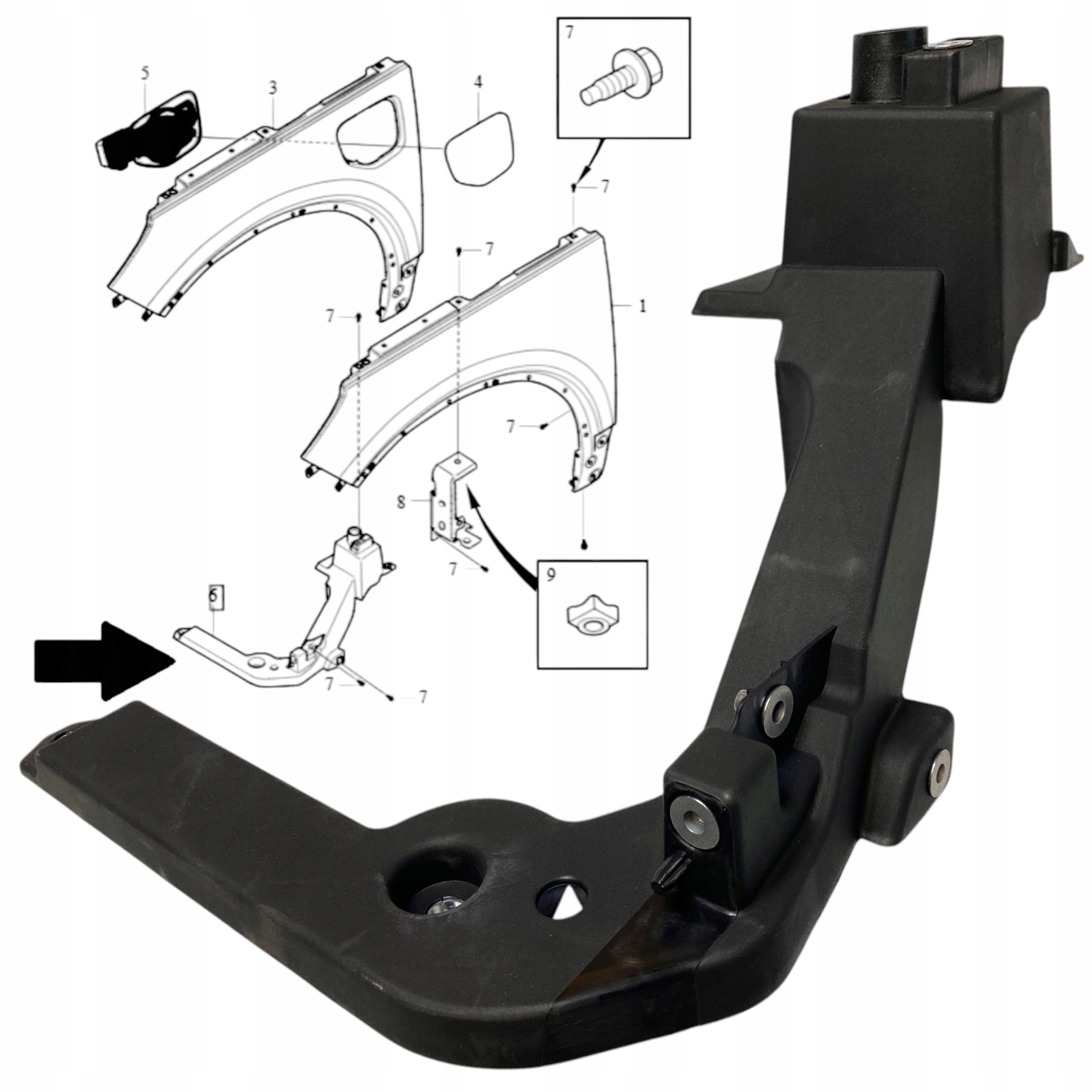 Levé upevnění držáku blatníku, zesílení Volvo XC40 II 2018+
