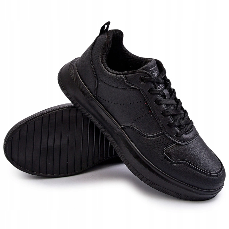 Pánské Lehké Pohodlné Tenisky Z Eko Kůže Na Platformě, Černé 45