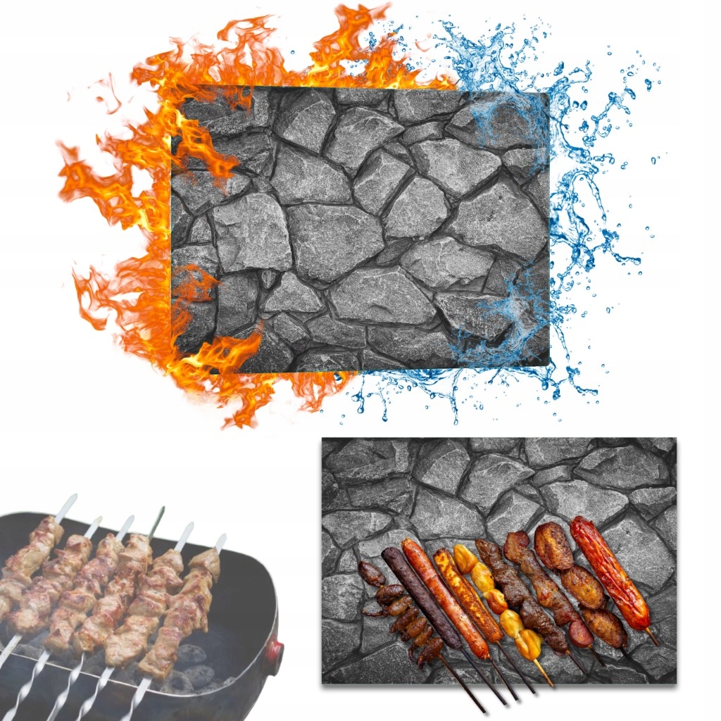 Skleněná deska na servírování masa Svačina z Grilu Motiv Kámen 52x40 cm