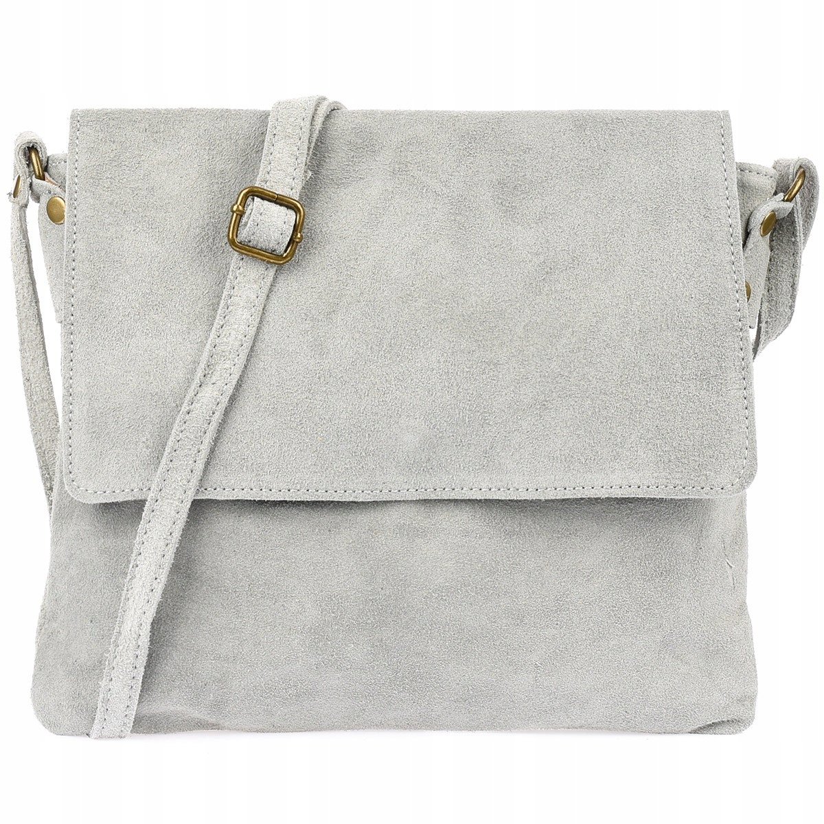 Italská dámská semišová kabelka přes rameno s klopou, světle šedá B67