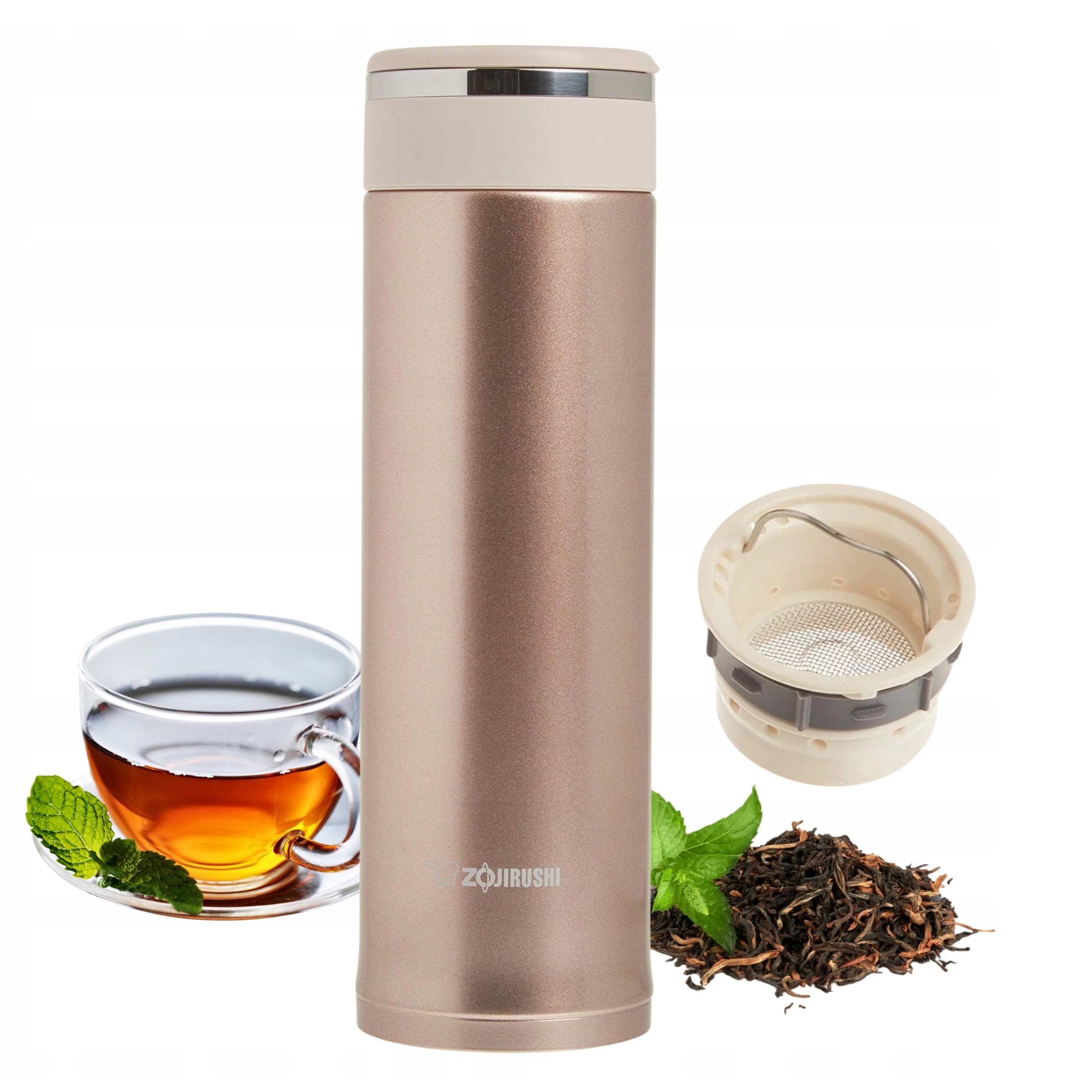 Termohrnek Zojirushi SM-JTE46-PX, 460 ml, zlatý, se sítkem na čaj