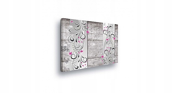Obraz 80x60 Ornament stříbrný růžový šedý textura dřeva moderní