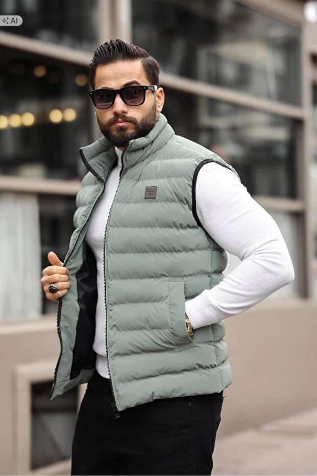 Prošívaná Pánská Vesta V Ležérním Stylu Olivová S 5IA