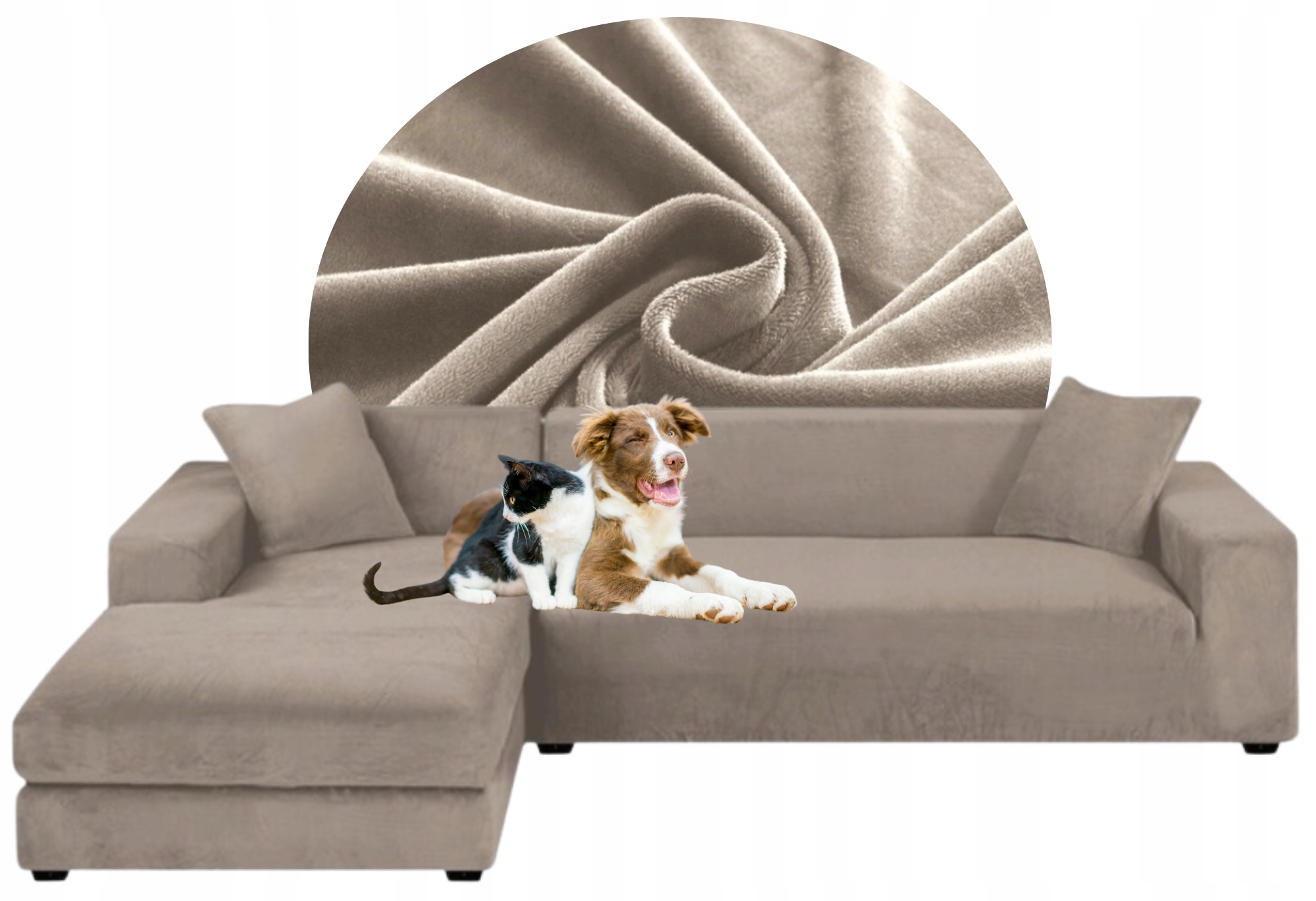 Potah Na Celý Roh Pohovka Béžová Cappuccino Velur Elastický 2+2 Os