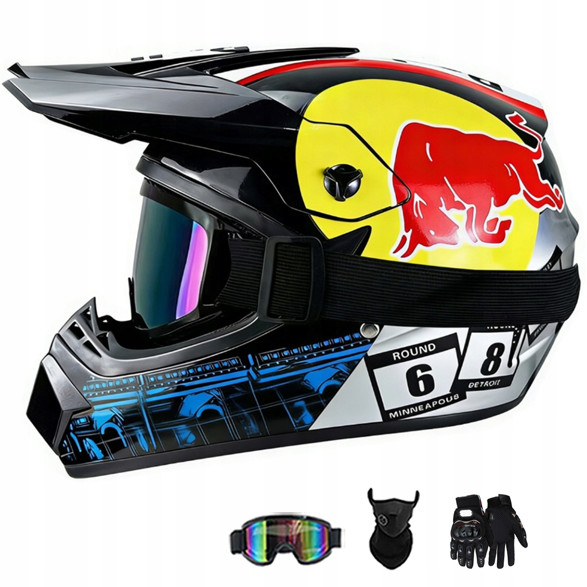 Motocyklová Přilba Crossová Lehká Enduro Quada Brýle Rukavice Maska L