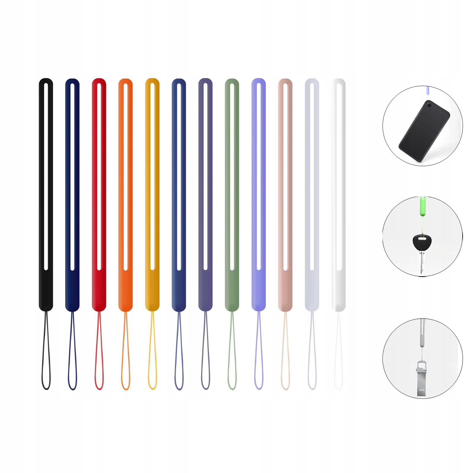 SILIKONOWA SMYCZ NA TELEFON Z ZAWIESZKĄ NA NADGARSTEK 12 SZT