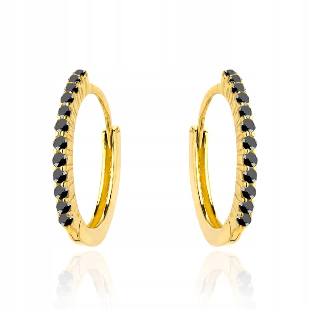 Náušnice zlaté 585 kroužky s černými kameny pro večerní tvoření