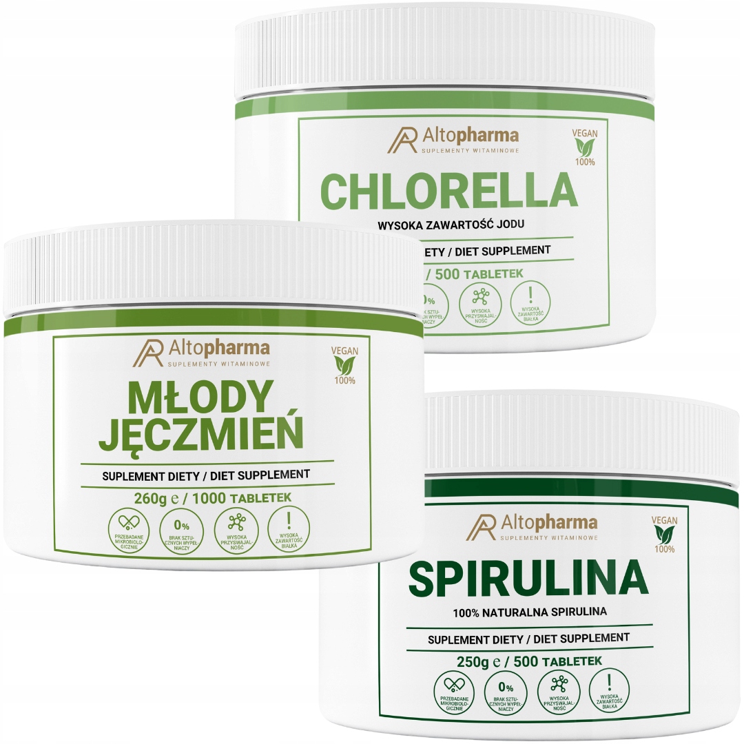 Zestaw Detox Bio SuperFood Mix Chlorella Spirulina Młody Jęczmień 2000 tab