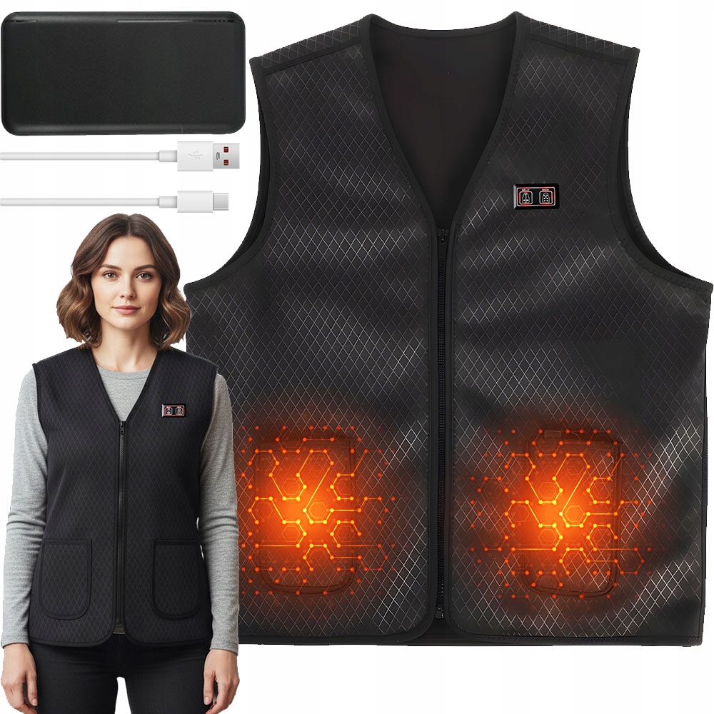 Vyhřívaná Vesta Podšitá Fleecem, Unisexová, Zimní Vesta, Černá