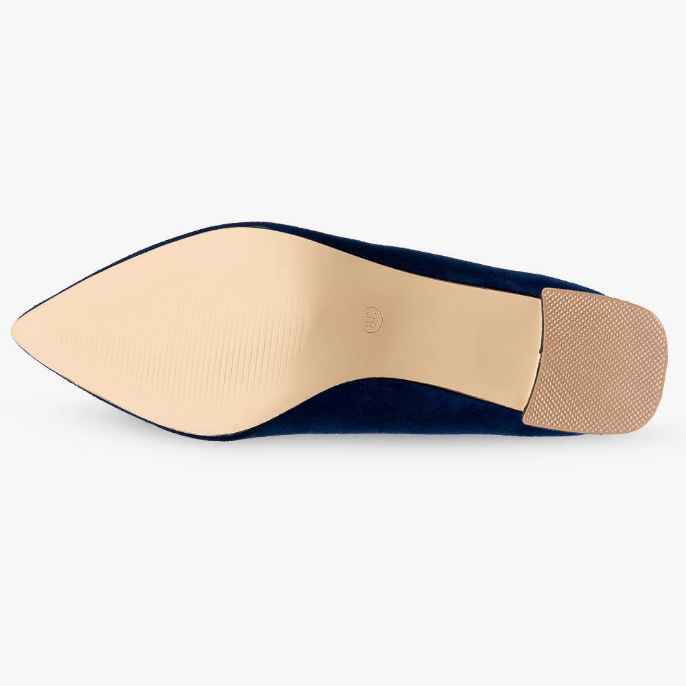 CZÓŁENKA DAMSKIE NA NISKIM STABILNYM OZDOBNYM OBCASIE KLOCKU SZPIC NEW 39 Kolor niebieski