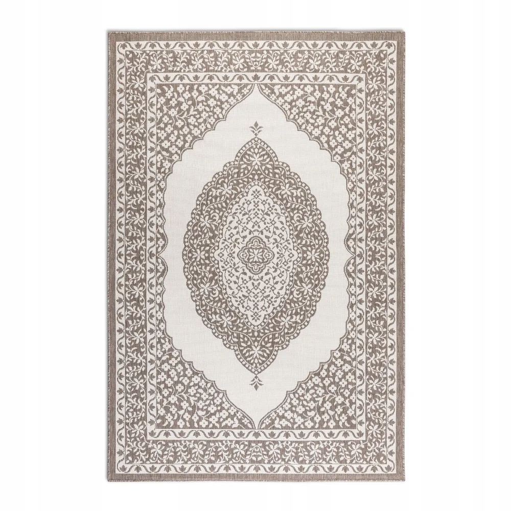 Koberec na terasu 120x170, béžovo-krémový, obojstranný, plocho tkaný, šnúrkový