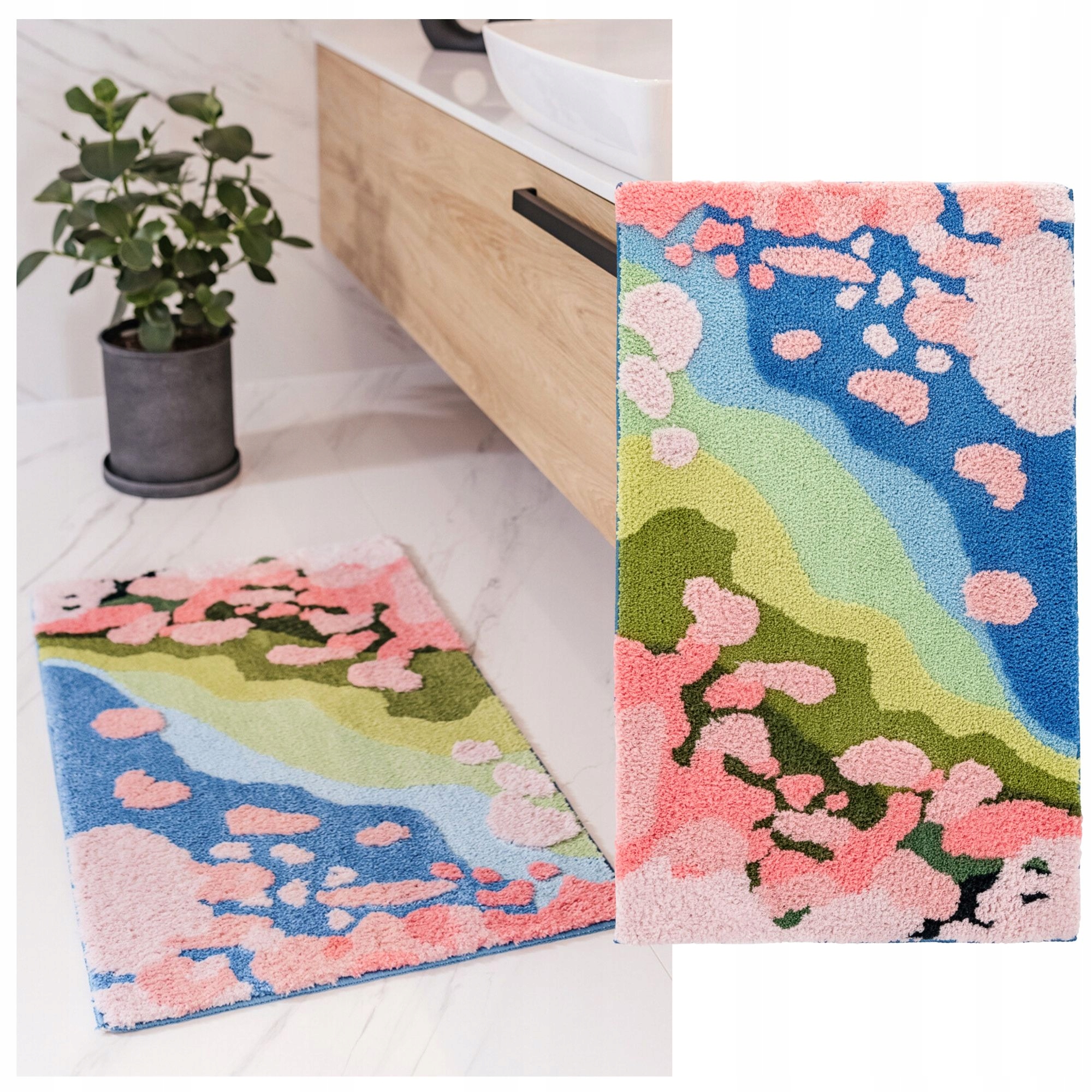 Koupelnový koberec Velký Shaggy Protiskluz pro praní 60x100 Měkký Premium