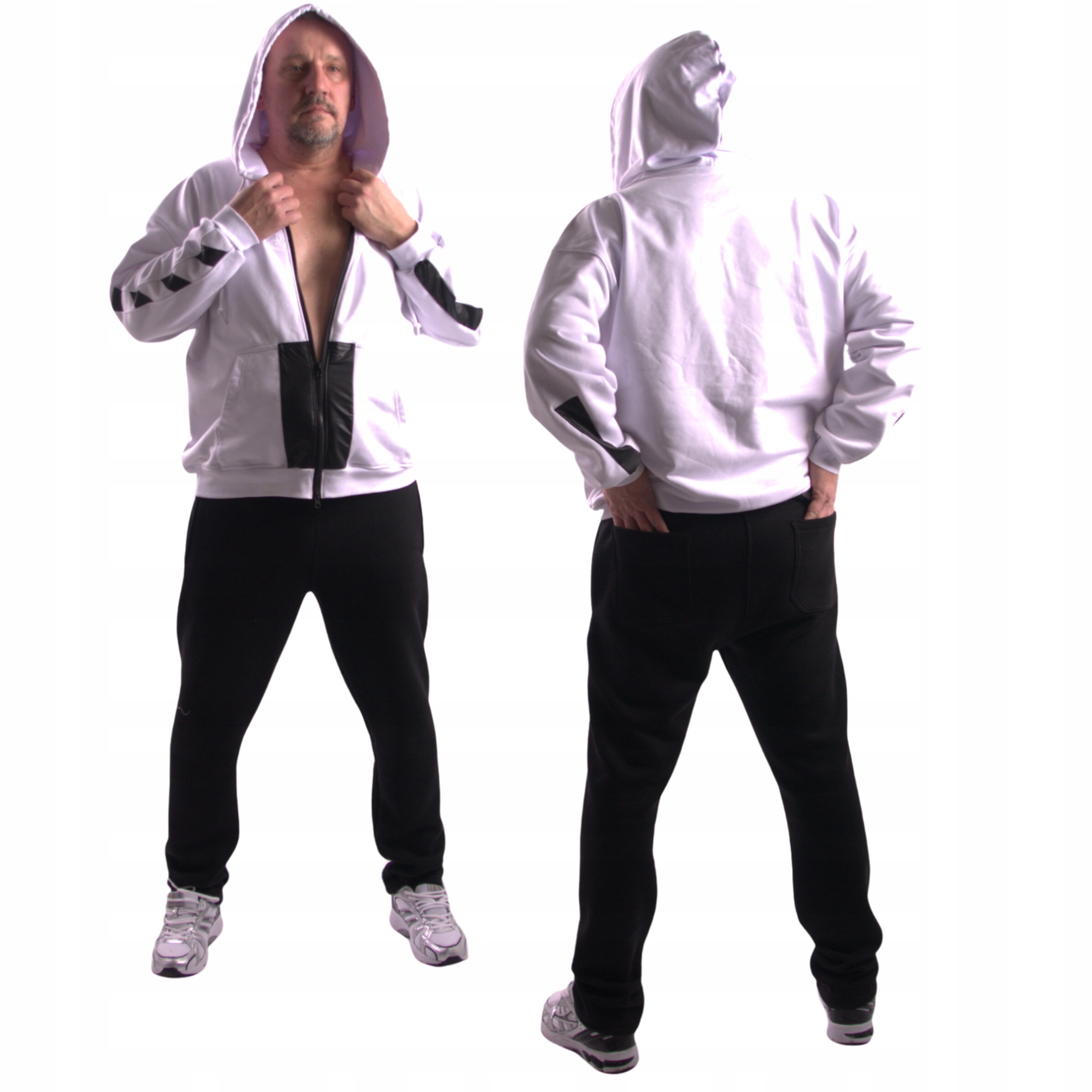 Teplákovka pánský komplet mikina, bílá rozepínací, kalhoty, velikost XL