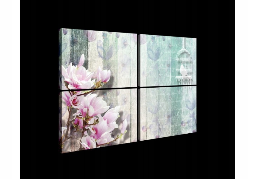 Modulární obraz 120x80 magnolie květiny pták klec vintage shabby chic