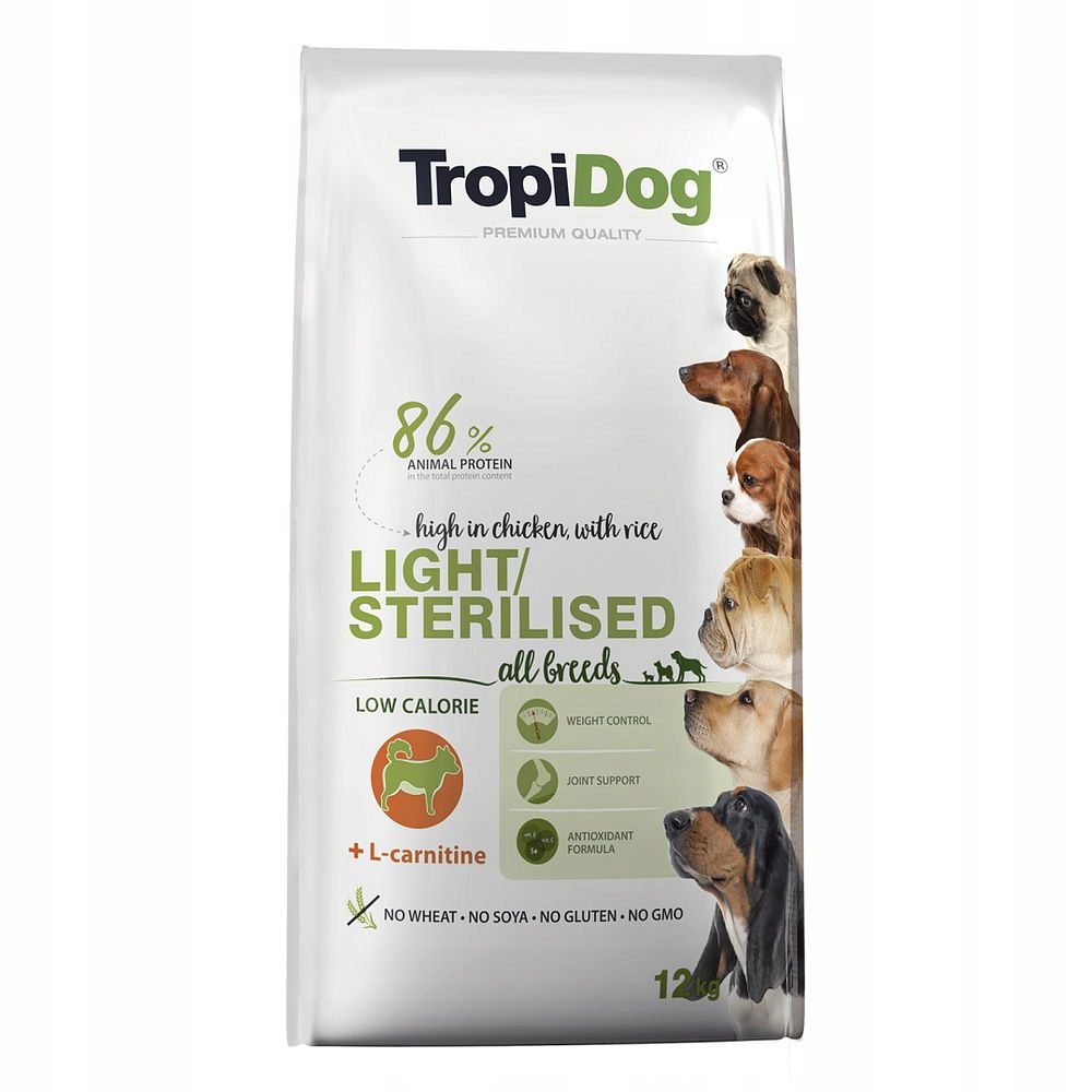 Tropidog Light Sterilised 12kg wsparcie odchudzania stabilizacja wagi
