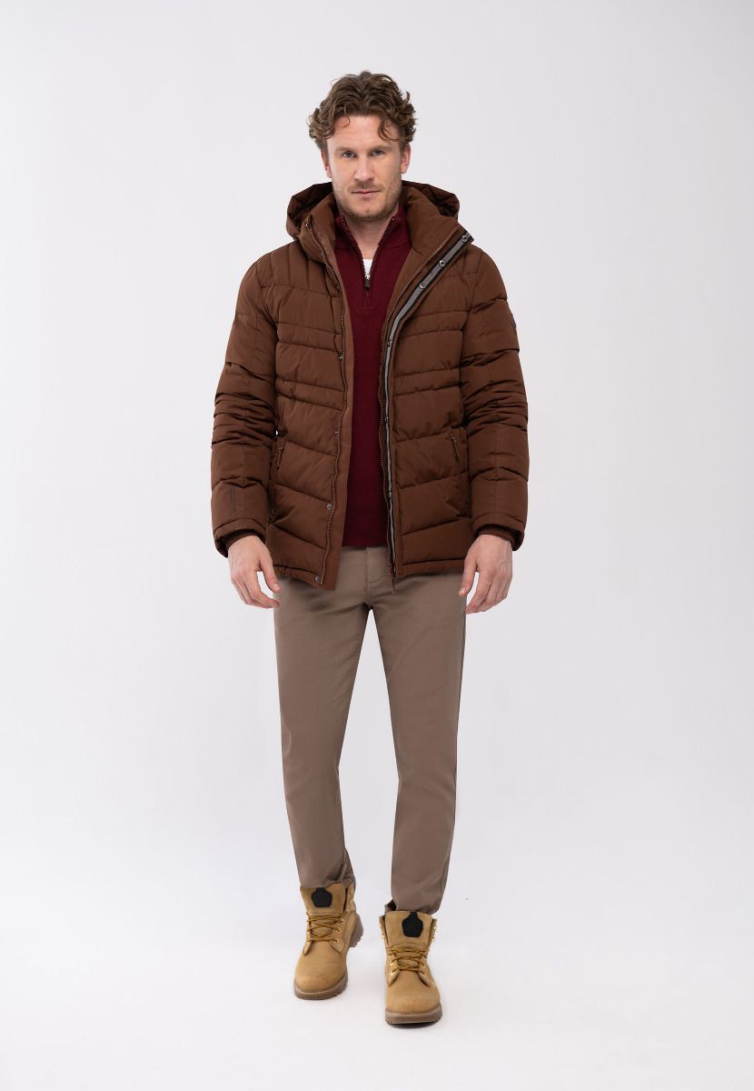 OUTLET Męska Ciepła kurtka brązowa VOLCANO J-MASK XXL Długość do pasa