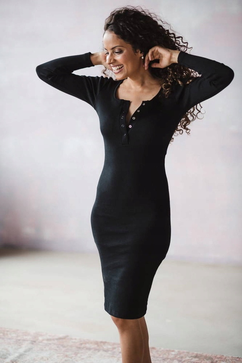 Šaty a kojící šaty Tummy z žebrovaného úpletu v barvě Milk&Love Black