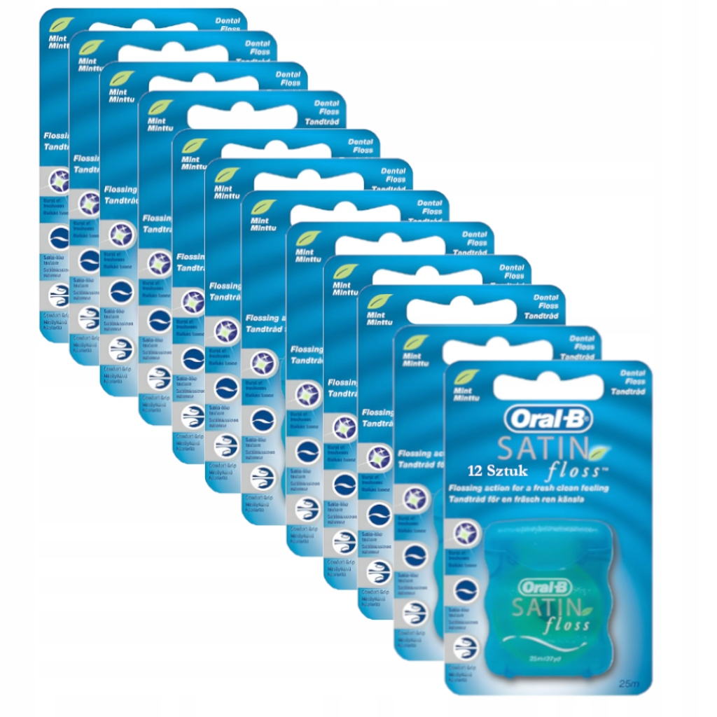 Zestaw 12x Nić dentystyczna Oral B Satin Floss 25m z miętowym smakiem