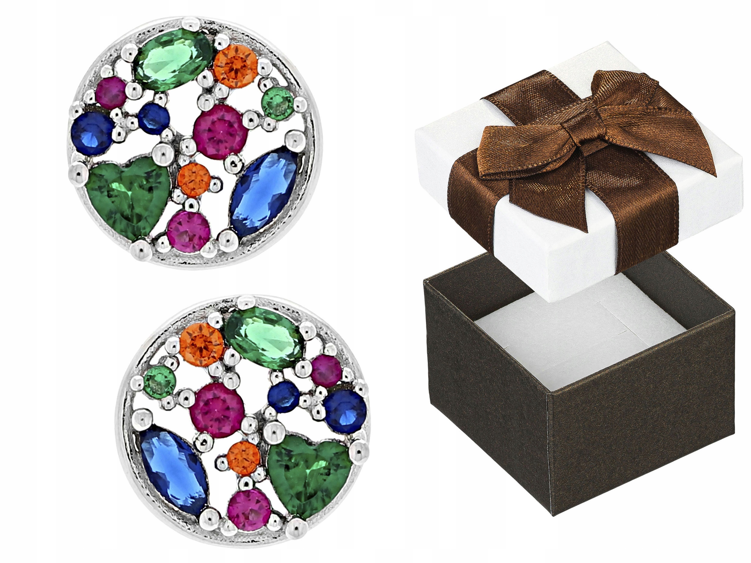 Stříbrné Náušnice Puzetky Kruhy s Zirkony Barevná Kolečka Rhodiované Šroubky
