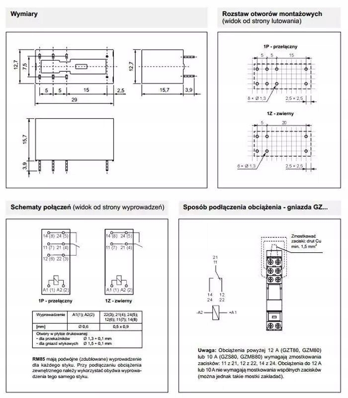 Przekaźnik RM85 SPDT, 12V, 16A, RM85-2011-35-1012, Relpol, RM85P12 Kod producenta RM85-2011-35-1012