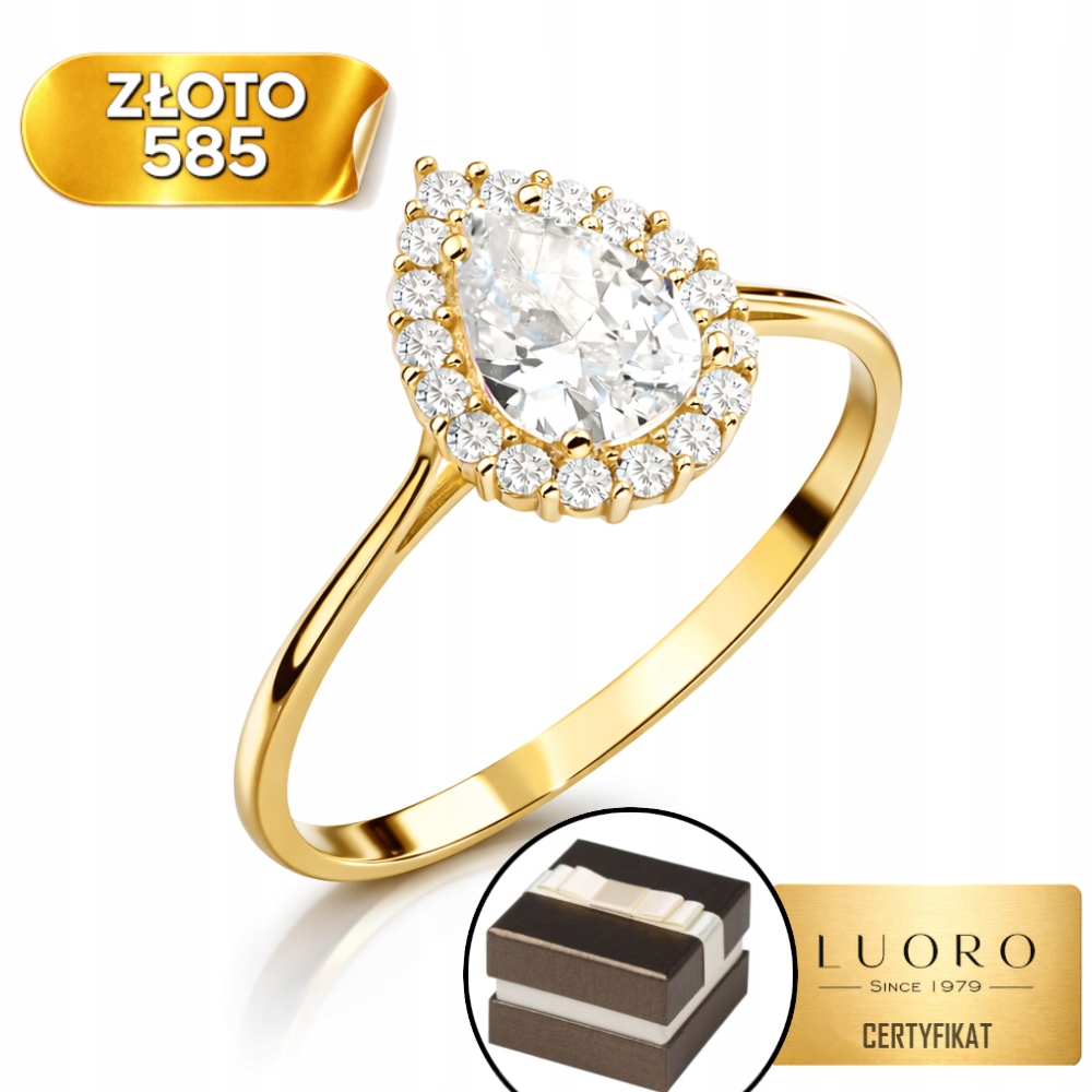Prstýnek 585 14K Slza Zirkony Elegantní Dárek R17