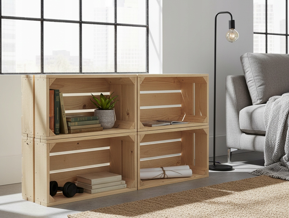 Krabice 4 kusy dřevěné 50x20 cm Borovicové Sada 4 boxů Přírodní