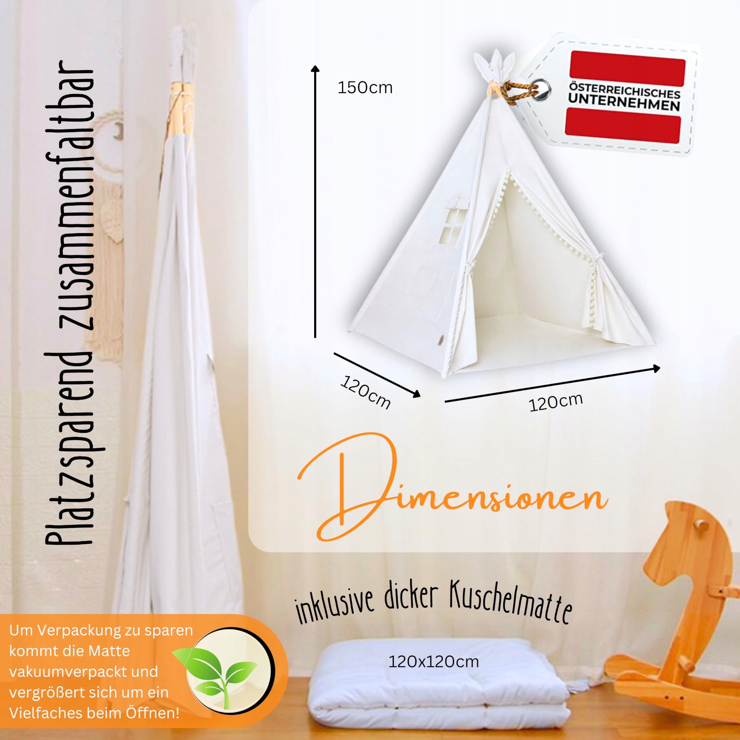 LIONHERZ Oryginalny Tipi Namiot Dla Dzieci Bawełna Z Matą I Torbą — miniatura 5