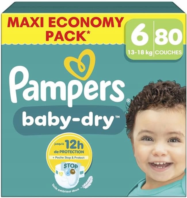 Pampers Baby-Dry Rozmiar 6, 80 pieluch, 13kg-18kg