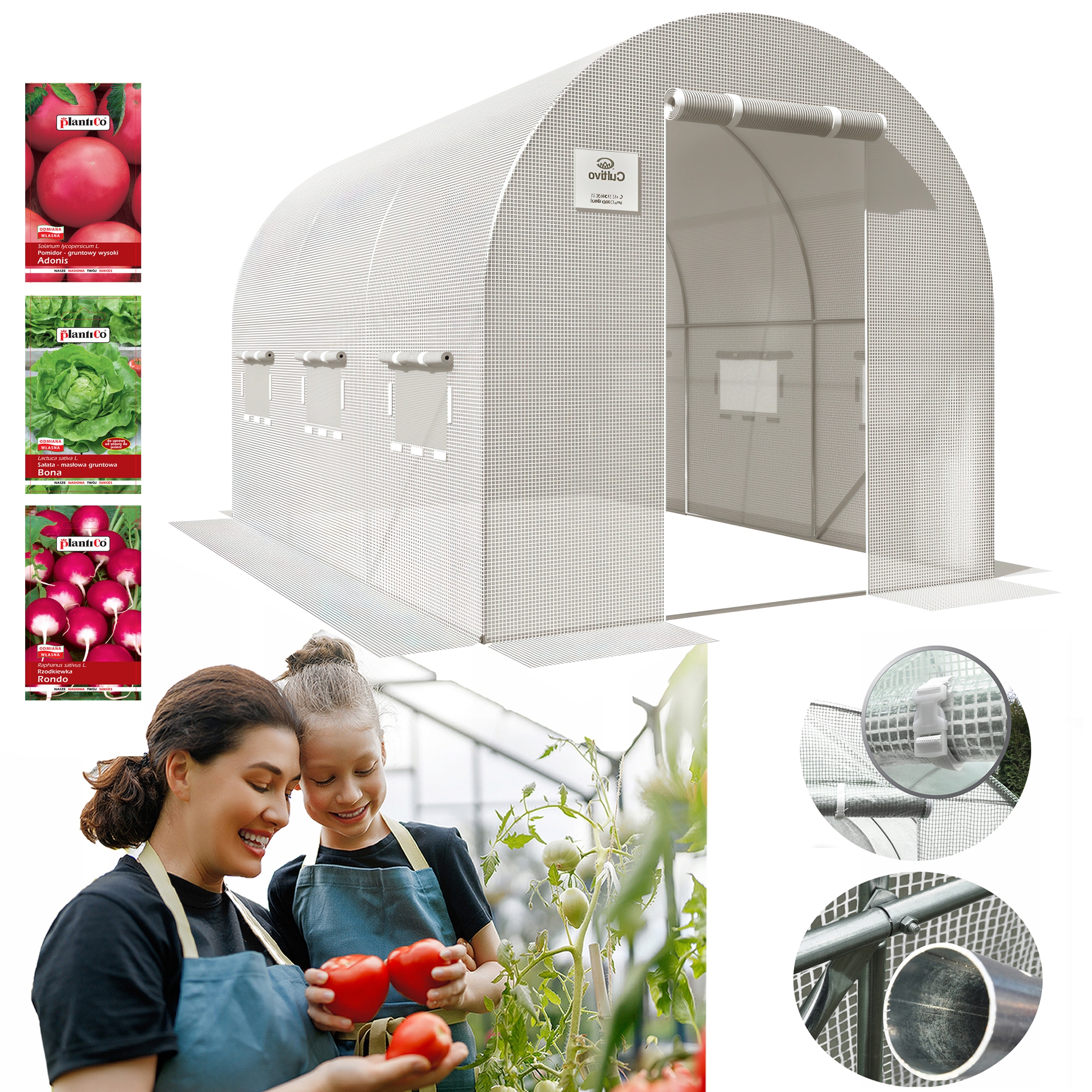 Zahradní fóliový tunel Skleník 2x3 6 m2 Bílý na zeleninu UV-4 doplňky