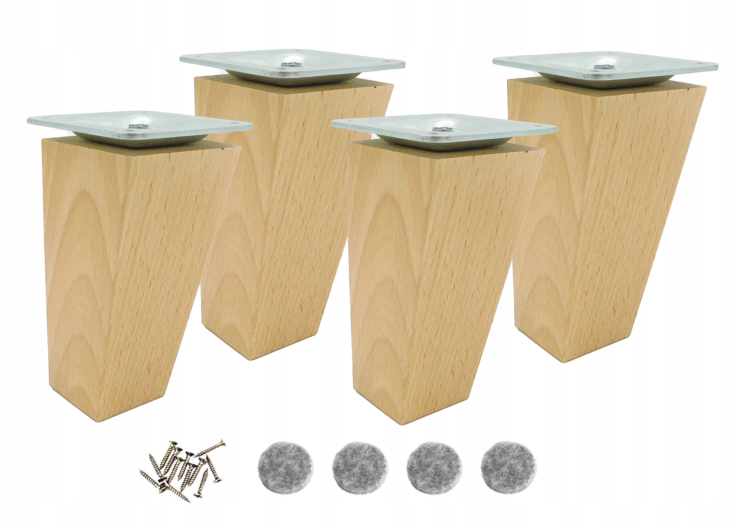 Bukové nohy 12 cm – trapéz, přírodní lak, s montážní sadou