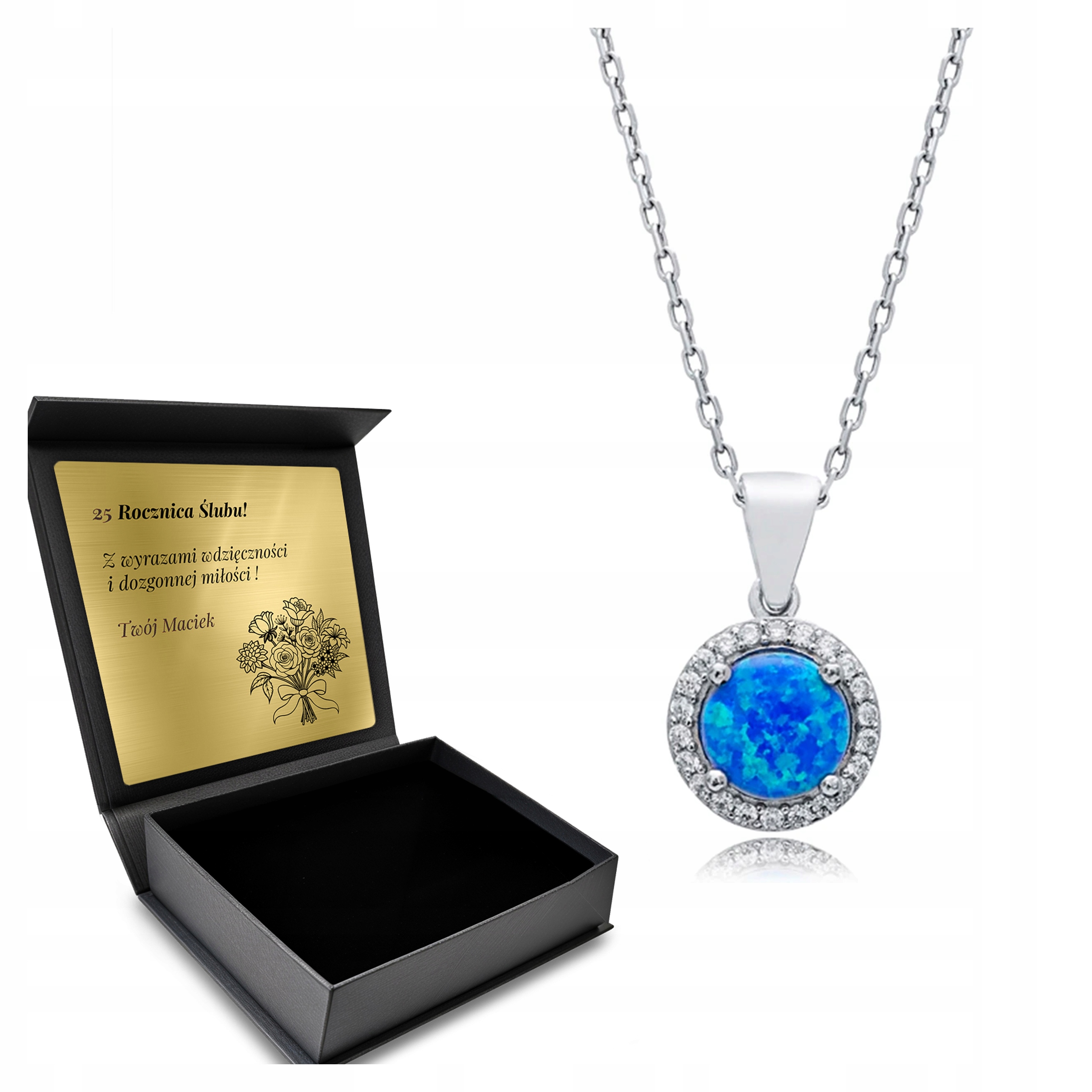 Stříbrný Náhrdelník 925 Zirkony Opálové Šperky Pro Ženy Gravírování Bonus