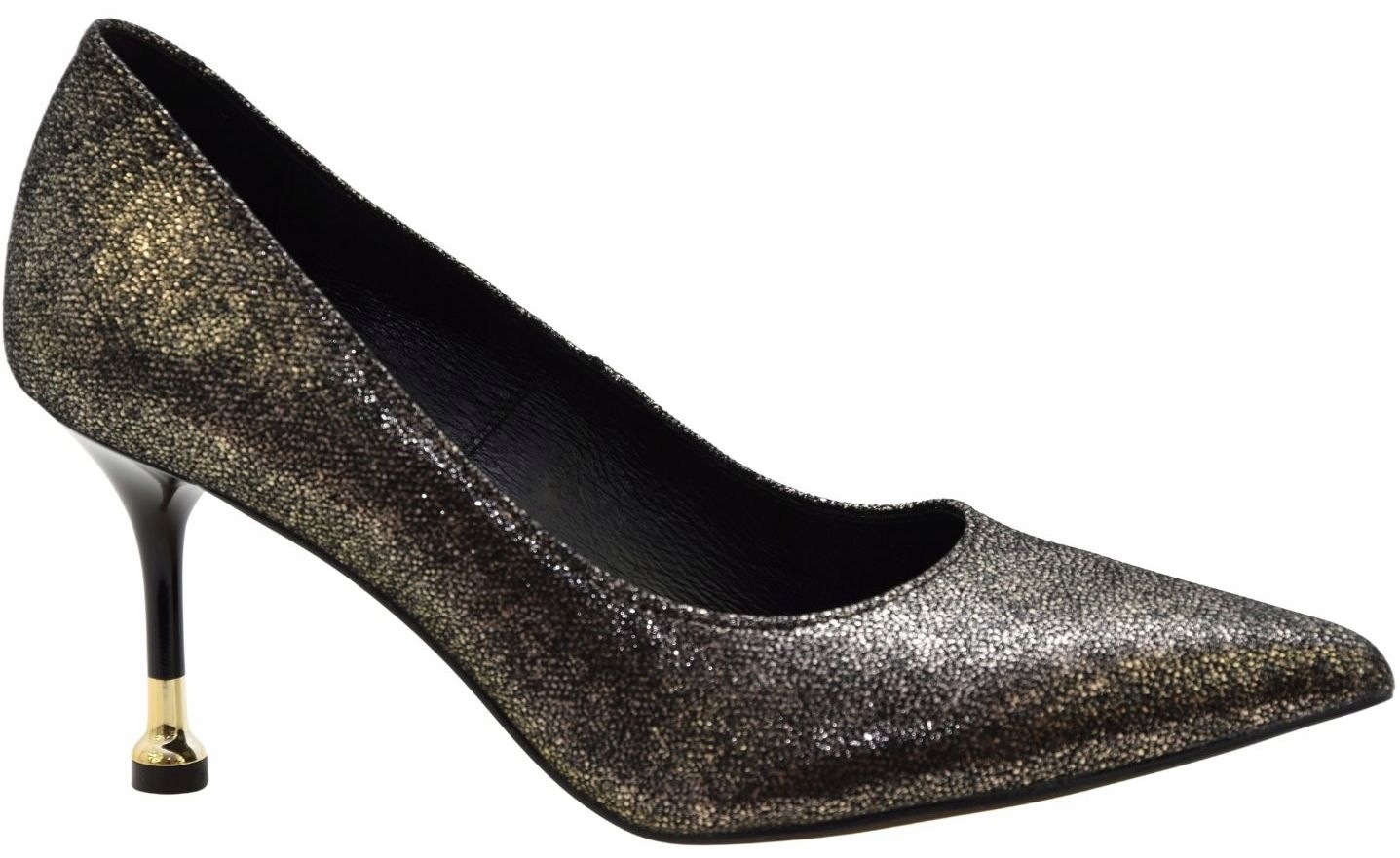 Dámské lodičky kožené módní černo-zlaté 8 cm CheBello 5123 VEL.39