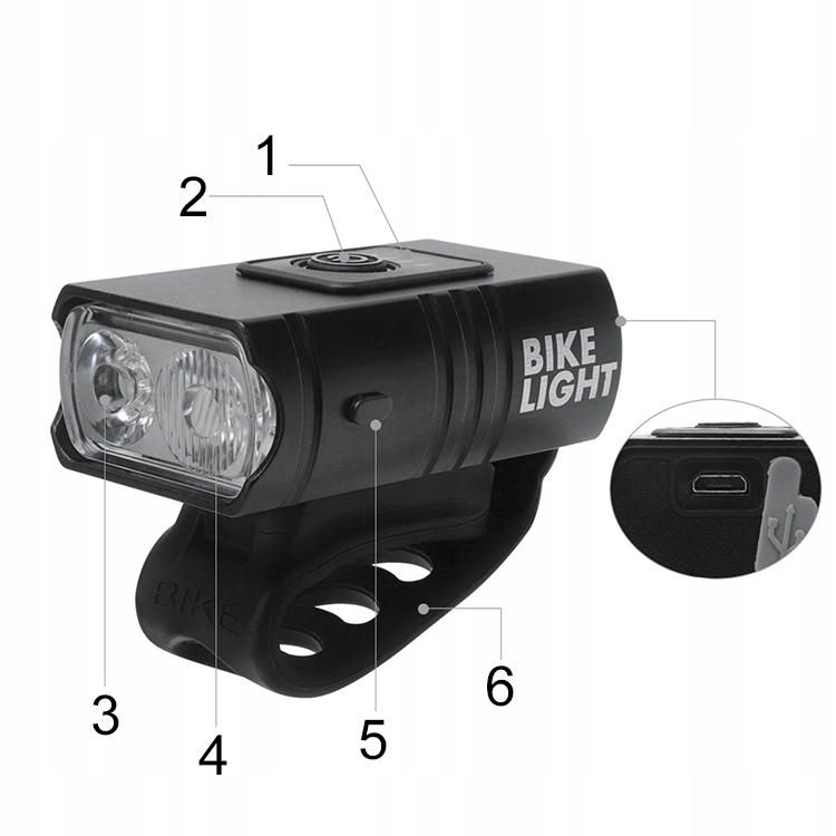 LAMPKA ROWEROWA LED PRZÓD 800 LUMENÓW MOCNA + TYŁ OŚWIETLENIE W NOCY Zasilanie akumulator