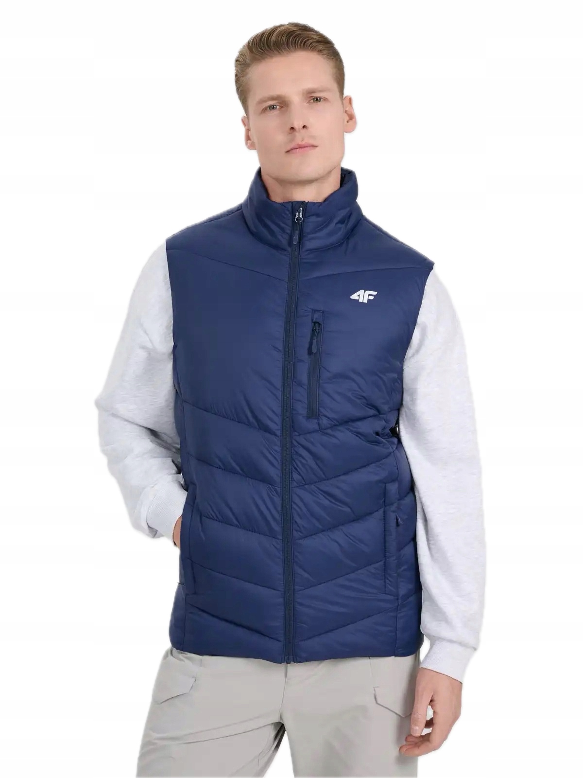 4F Vesta S Náprsní Kapsou, Tmavě Modrá, Bunda Bez Rukávů, Péřová M492 XXL