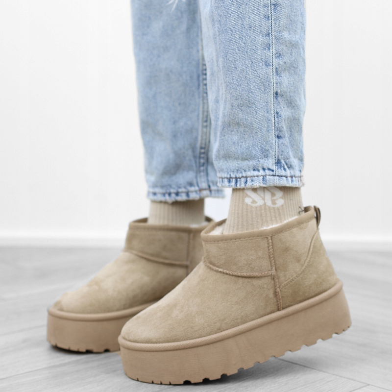 Khaki beżowe botki śniegowce damskie platforma krótkie mukluki TL242 r.40 Rozmiar 40