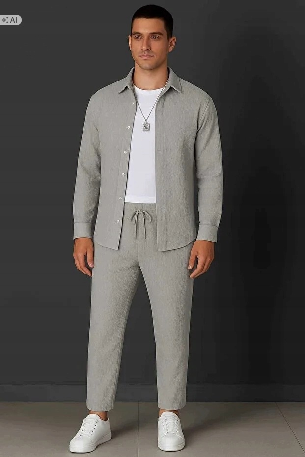 Měkký Melanžový Pánský Komplet V Minimalistickém Stylu 5IA