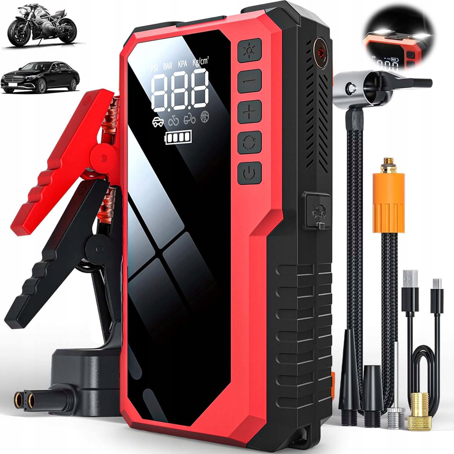 Jump Starter Booster Štartovacie Zariadenie Akumulátora Kompresor 6400MAH