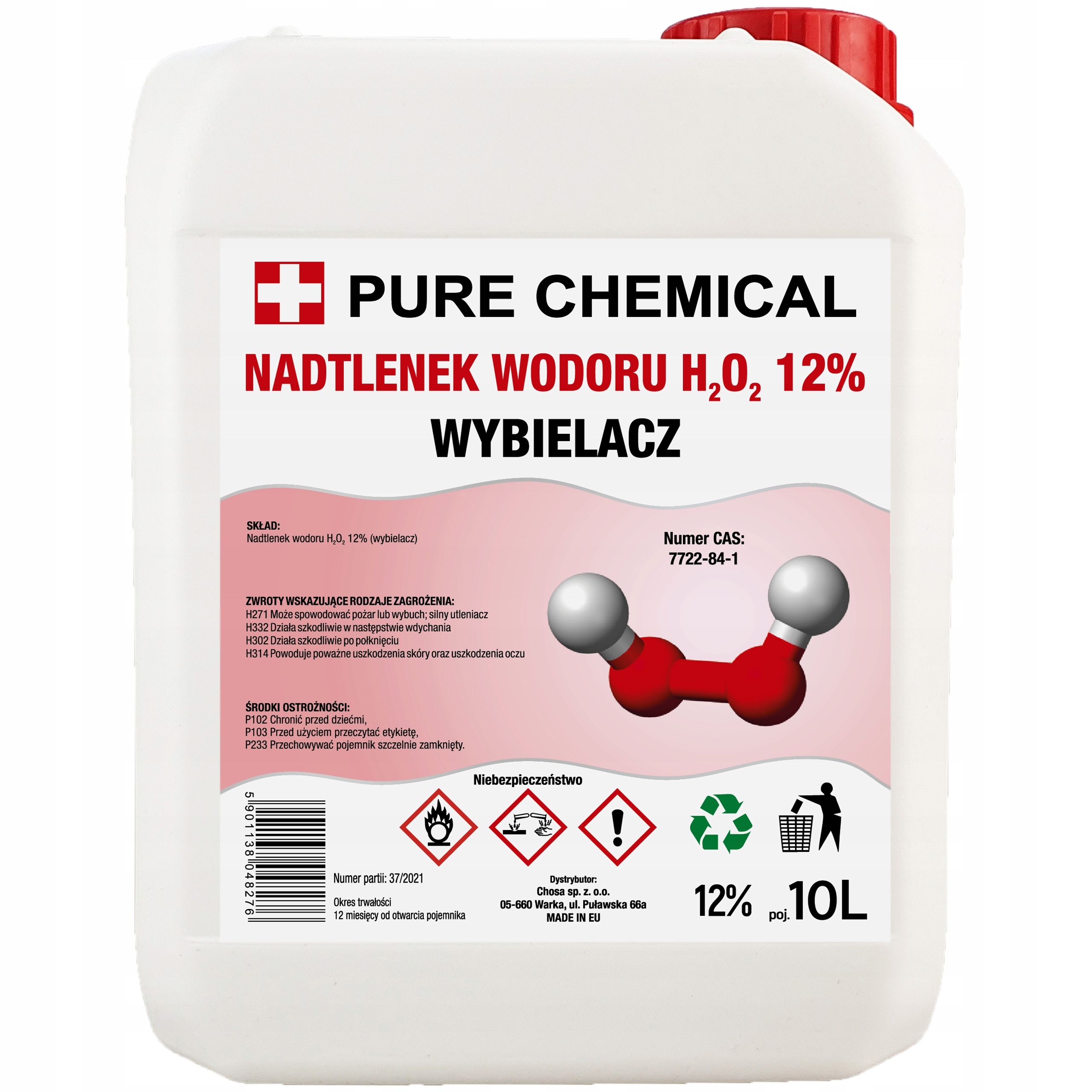 Woda Utleniona Wybielacz 12% Nadtlenek Wodoru 12% Czda 10L
